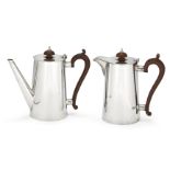 A pair of George V silver café-au-lait pots, Birmingham c.1933, A E Poston & Co Ltd, both of