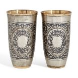 A pair of Russian silver niello liqueur cups, post 1956, Veliky Ustyug, Severnaya Chern factory,
