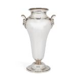 A silver posy vase with twin mask handles, London, c.1913, maker's mark rubbed, designed as an
