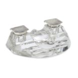 A silver mounted glass inkwell, Birmingham, c.1927, William Base & Sons, the grooved semi-circular
