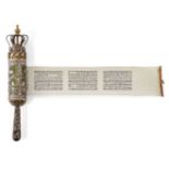 A small parcel gilt silver filigree cased Esther scroll, megillah, probably late 19th century, the