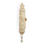 A carved ivory cased HaMelech Esther scroll, megillah, possibly Austrian late 19th/early 20th