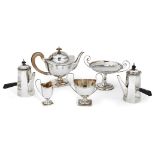 A group of silver items comprising: a silver café-au-lait pair, Birmingham, c.1930, J B Chatterley &