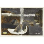 John Walker, British b.1939- Untitled Monotype (Diptych), 1989; two panel monotype in colours on