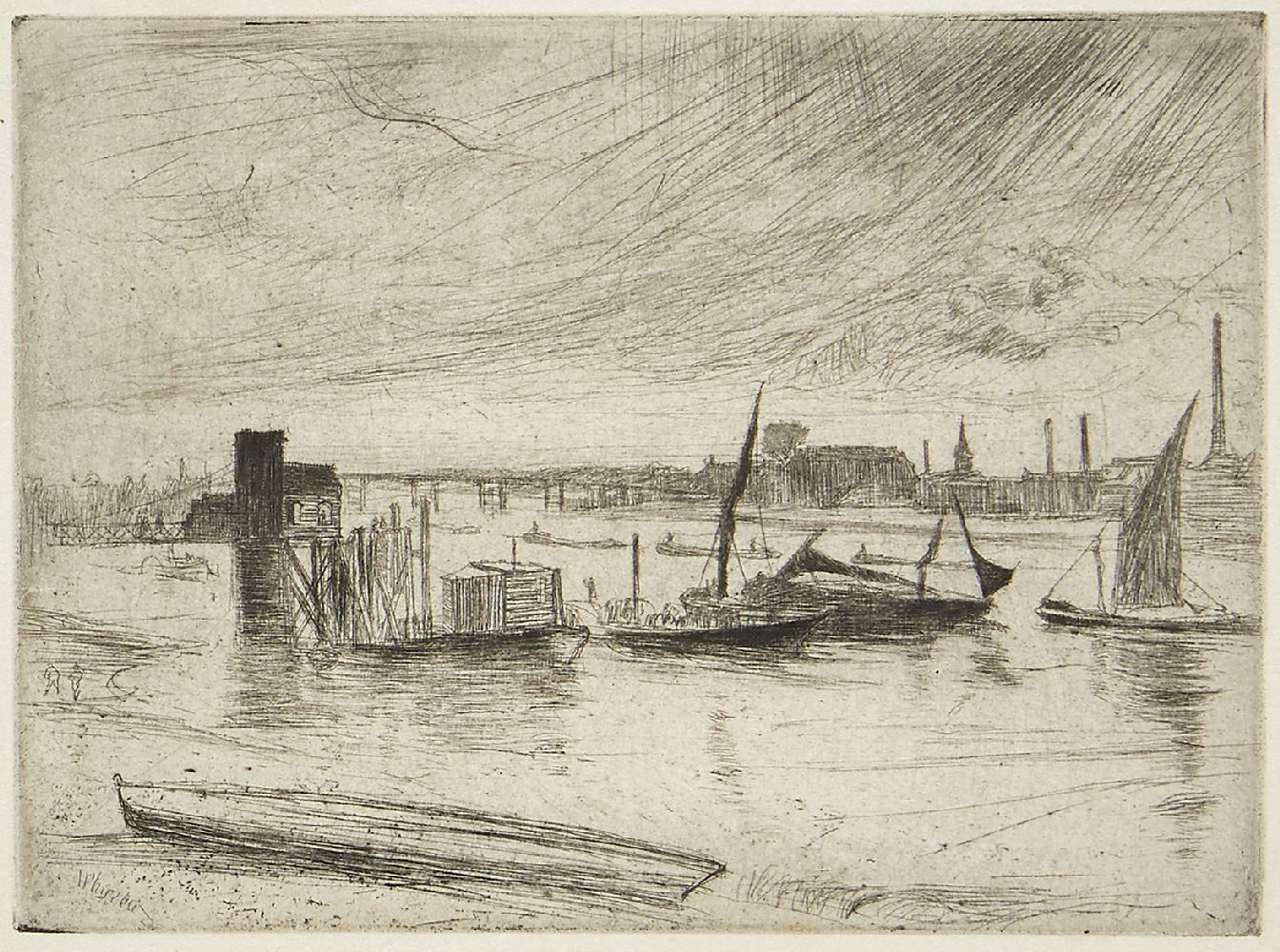 James McNeill Whistler PRBA HRSA RSW, American 1834-1903- Battersea Dawn (Cadogan Pier), 1871;