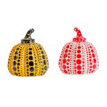 Yayoi Kusama, Japanese b.1929- Pumpkin, 2016; two painted cast resin sculptures in yellow and red,