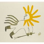 Lipa Pitsiulak, Canadian 1943-2010- Spirit of the land, 1974; stonecut print in colours on wove,