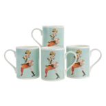 Tschabala Self, American b.1990- Sapphire Mugs, 2017; four transfer print in colours on bone china