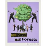 Jamie Reid, British b.1947- God Save our Forests, 2013; screenprint in colours on wove, signed and
