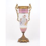 A French porcelain gilt metal mounted vase, early 20th century, transfer-decorated with women and