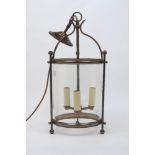 A cylindrical brass and glass panelled hall lantern, 20th century, 46cm high ( VAT charged on Hammer