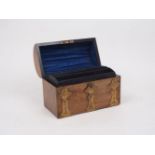 A Victorian figured walnut stationery casket, of rectangular form, with domed cover, brass foliate