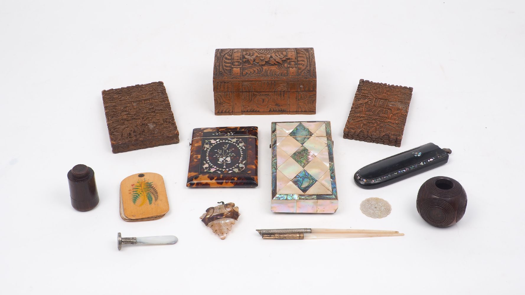 A collection of objects of vertu, 19th century and later, to include: two Chinese Canton carved