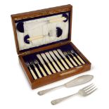 A canteen of ivory-handled silver fish knives and forks for twelve, Sheffield, c.1918, Mappin &