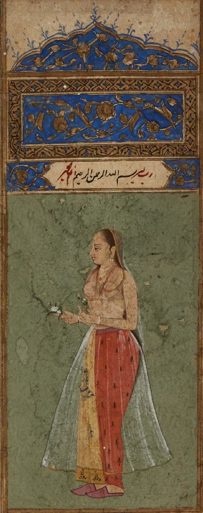 A provincial Mughal portrait of a courtesan, India, late 18th century, opaque pigments heightened - Image 2 of 2