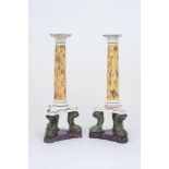 A pair of Italian porcelain candlesticks, late 18th / early 19th Century, modelled as Tuscan Doric