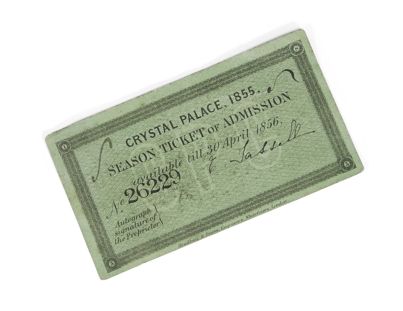 A Season Ticket of Admission for the expanded Crystal Palace constructed at Sydenham, dated 1855- - Image 2 of 3