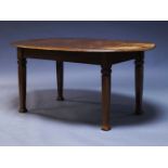 An oval oak dining table, early 20th Century, raised on square tapering legs, 70cm high, 150cm wide,