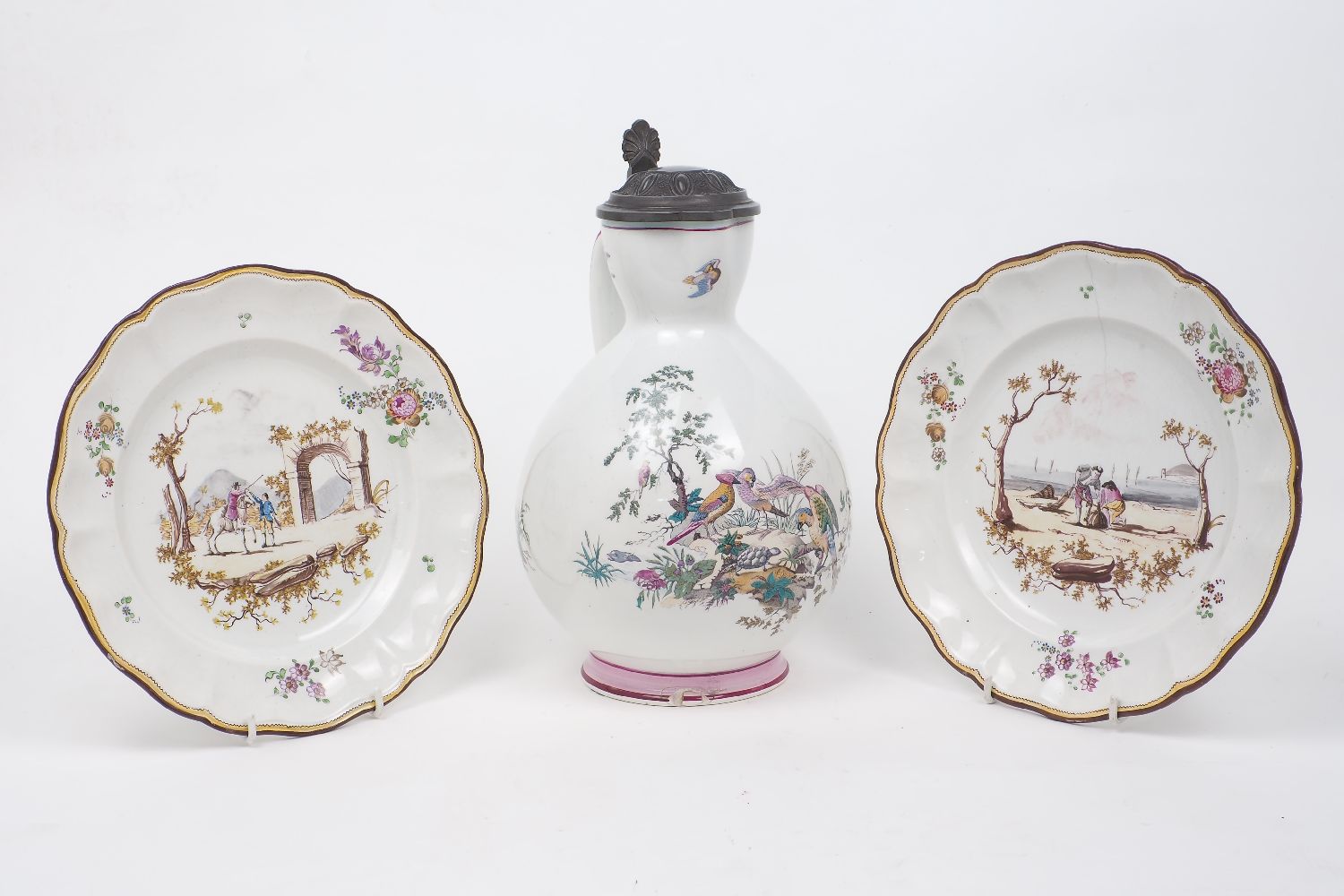 A pair of French faience cabinet plates, late 18th Century, by Veuve Perrin, each of circular