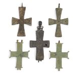 AMENDMENT. Please note this lot is 20th Century. A group of Byzantine bronze cross pendants, circa
