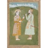 A princely couple, North India, 20th century, opaque pigments on paper heightened with gilt, 25 x