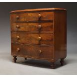 A Victorian mahogany bow front chest of drawers, with two short over three long graduated drawers,