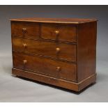 A Victorian mahogany chest, with two short over two long graduated drawers, raised on casters,