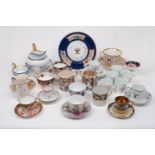 A collection of teacups and saucers, late 19th century and later, to include: Dresden cup and