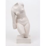 A modern resin sculpture of a female torso, in neo-classical style, to a square plinth base, 39cm