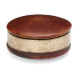 A Tibetan circular burl wood bead box, late 19th century, the cover and base of domed form, the base