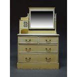 A yellow painted bedroom suite, late 20th Century, to include a mirror-back dressing chest, 150cm
