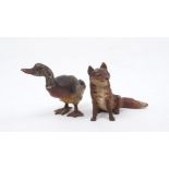 Two Austrian bronze animals, in the style of Franz Bergman (1861-1936), to include a duck example,