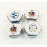 Two pairs of Chinese export porcelain armorial boxes and covers, 19th century, one pair butterfly-