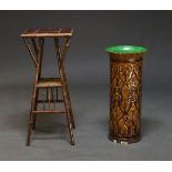 A bamboo and tile top Jardinière stand, early 20th Century, the square red tile top on bamboo