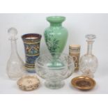 A group of miscellaneous European ceramic and glass wares, to include a French Gien Italian majolica