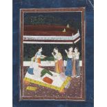 A prince entertained by his mistresses at night, Kangra, 20th century, 27 x 20.5cmPlease refer to
