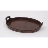 A George III mahogany oyster tray, of oval form, with twin handles and brass fittings, 47.5cm