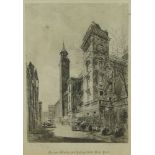 Hanslip Fletcher RA, British 1874-1955- Scenes of buildings and streets in London; etchings with