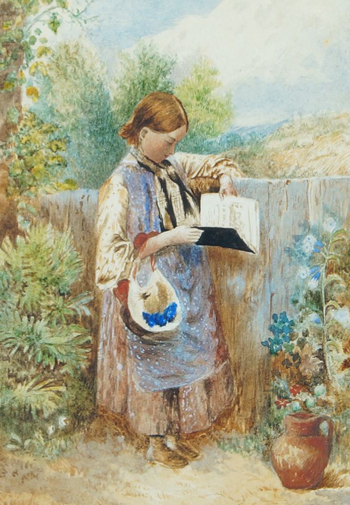 Follower of Myles Birket Foster RWS, British 1825-1899- A girl reading & Children by a stile;