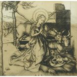 After Martin Schongauer, German c.1435-1491- The Nativity; engraving, signed within the plate, 16.