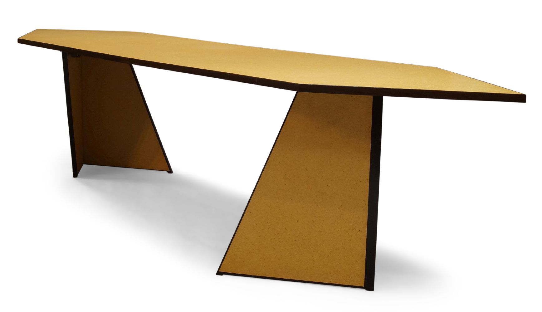 Andrew Kindler, a modern chipboard dining table, of recent manufacture, the shaped top on two