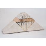 A tessellated white marble box in the form of a triangular gable, 20th Century, the hinged lid