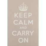 A 'Keep Calm And Carry On' poster, in beige colour way, 57.5cm x 40cm, Framed and glazedPlease refer