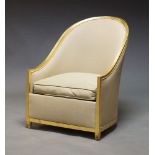 An Art Deco style gilt tub chair, by Mobilier Nord-Sud, of recent manufacture, with curved back