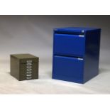 A Bisley blue painted filing cabinet, with two drawers, 71cm high, 47cm wide, 62cm deep and a