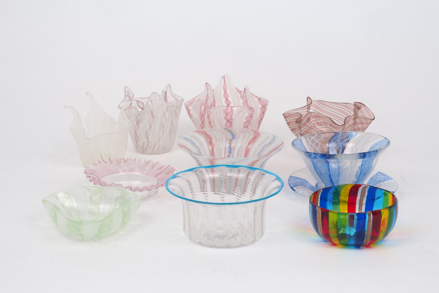 A selection Venetian glass bowls and dishes, early 20th century and later, in a variety of colour