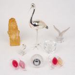 A hand blown mercury glass stork, attributed Bimini, with clear glass legs and beak and 'silvery'