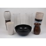 A collection of modern decorative glass and ceramic wares, to include: a pair of bubble glass vases,