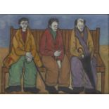 G. Foglietta, Italian School, mid/late 20th century- Three men on a chair; gouache on canvas