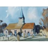 Edward Wesson RI RBA, British 1910-1983- West Chiltington Church; watercolour and pen and black ink,